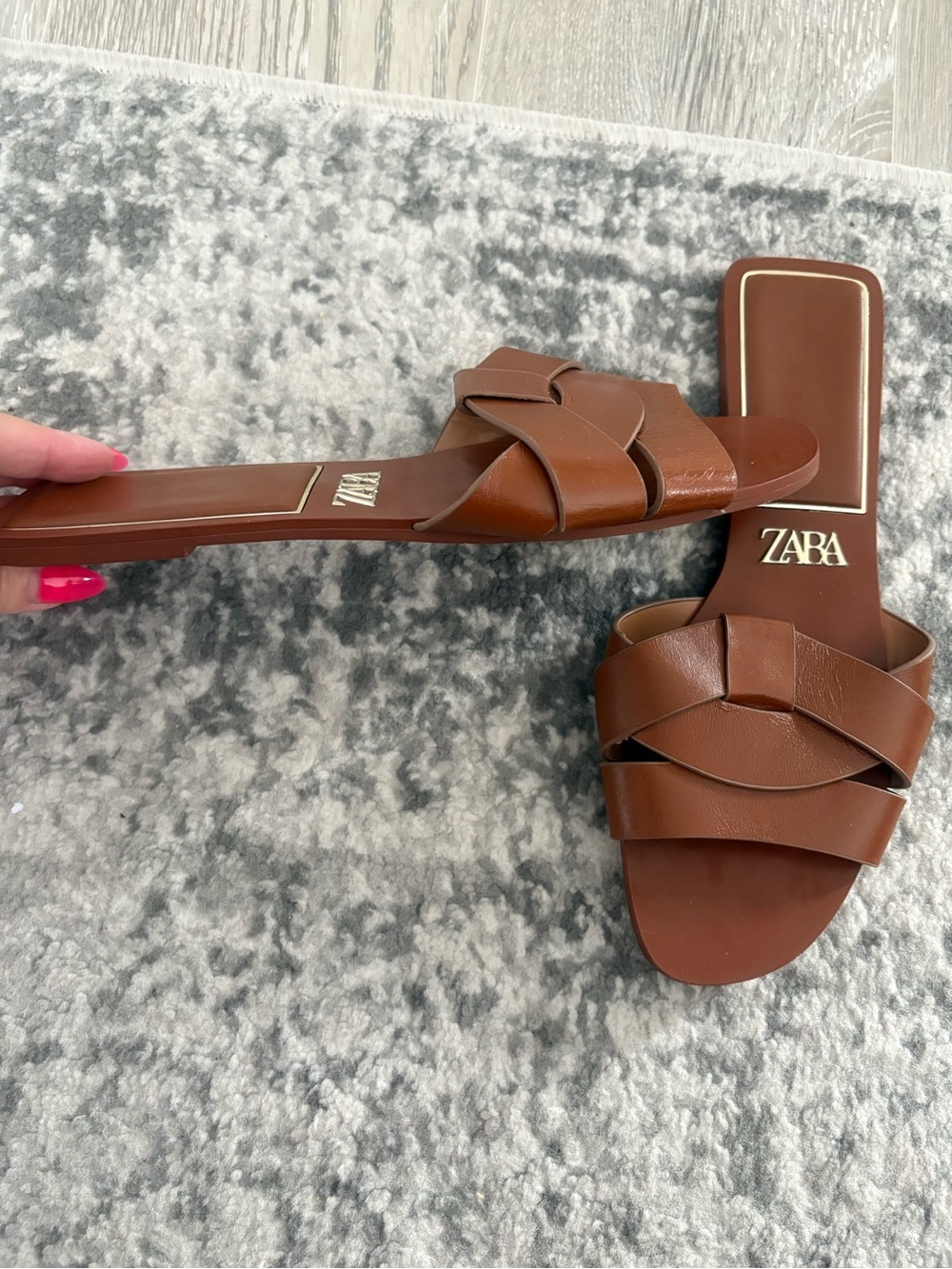 Zara Brown Leather Slide Mules with Braided Strap - Picture 4 of 6